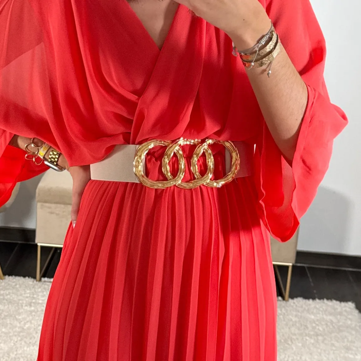 CEINTURE BEIGE ELASTIQUE ANNEAUX