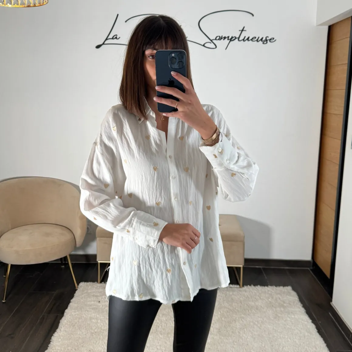 CHEMISIER BLANC COEUR GOLD