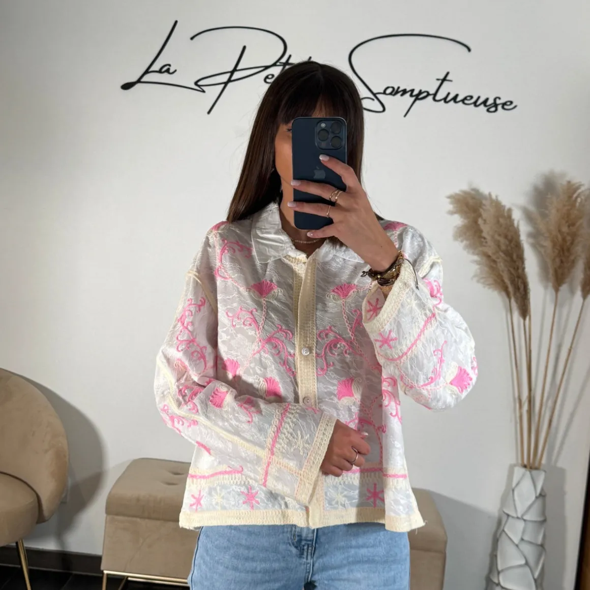 CHEMISIER BLANC ET ROSE MAGGY
