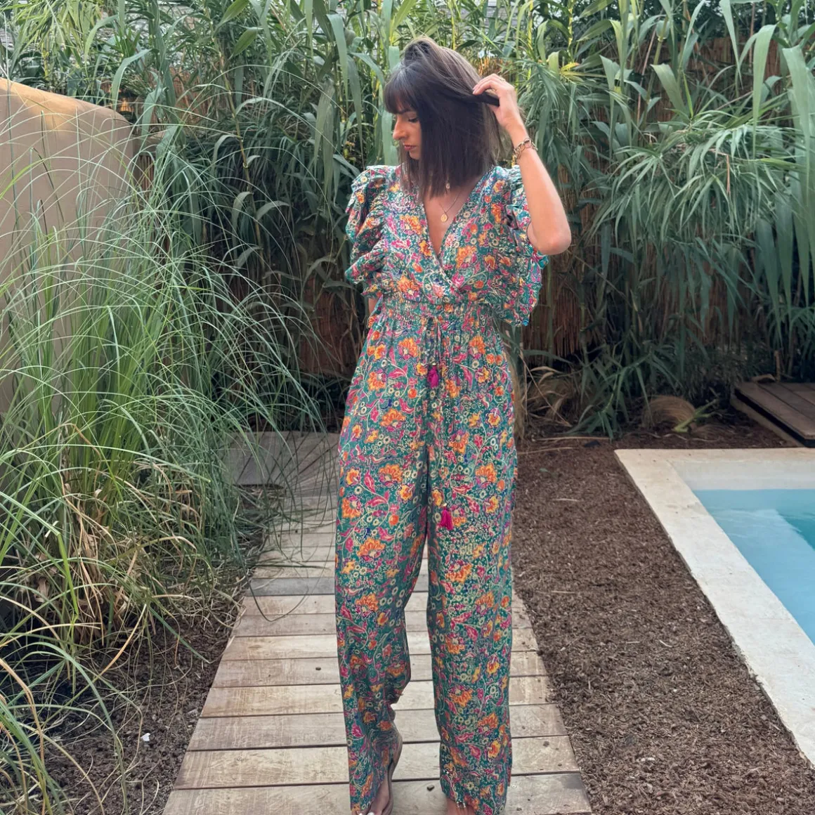 COMBINAISON FLEURIE BLEU FLORIA