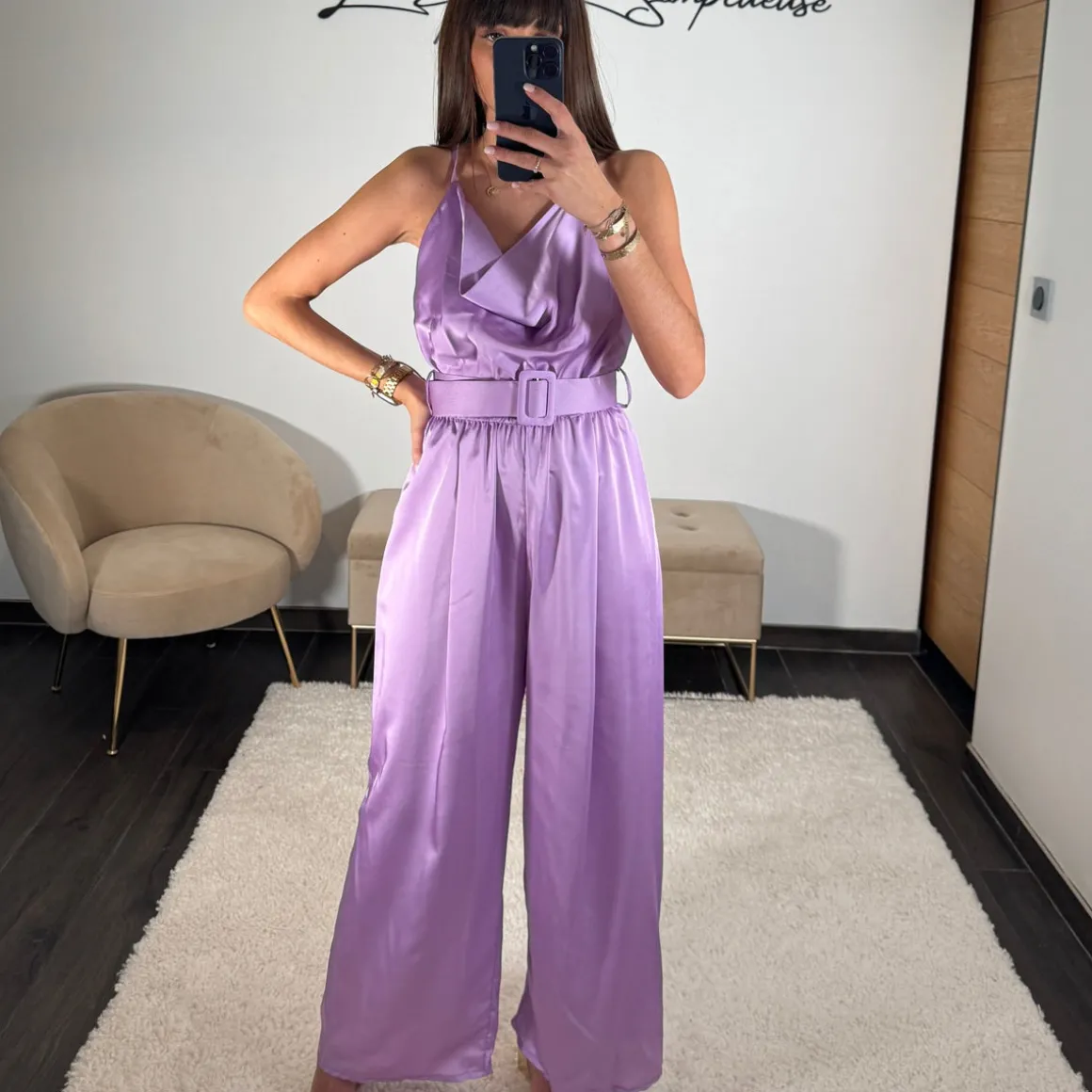 COMBINAISON SATIN LILAS LOLA