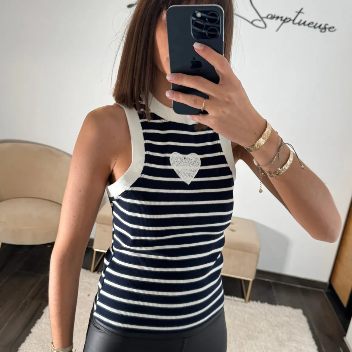 DEBARDEUR BLEU COEUR BLANC JOY