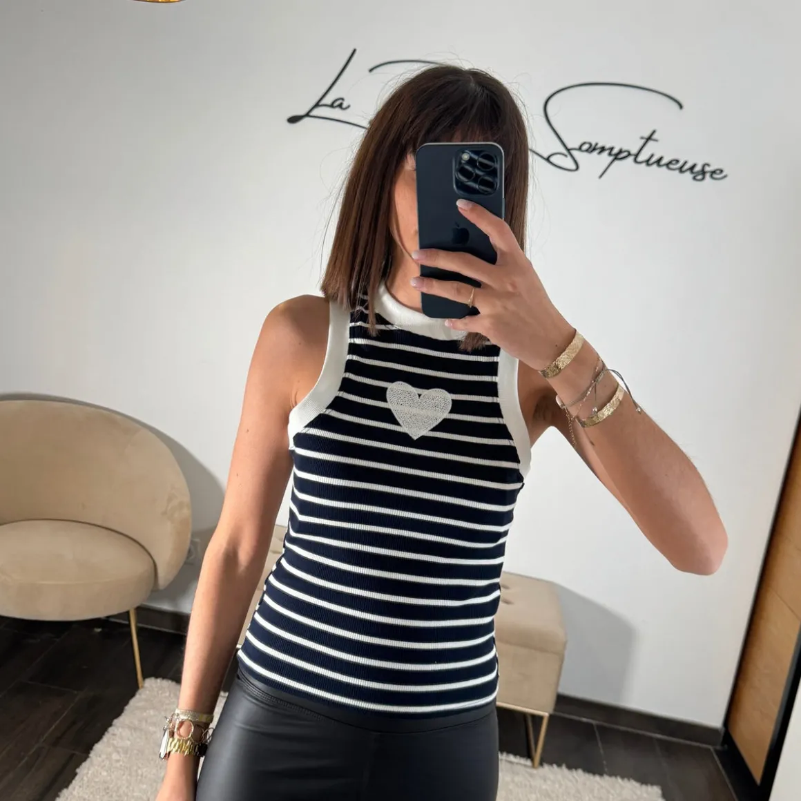 DEBARDEUR BLEU COEUR BLANC JOY