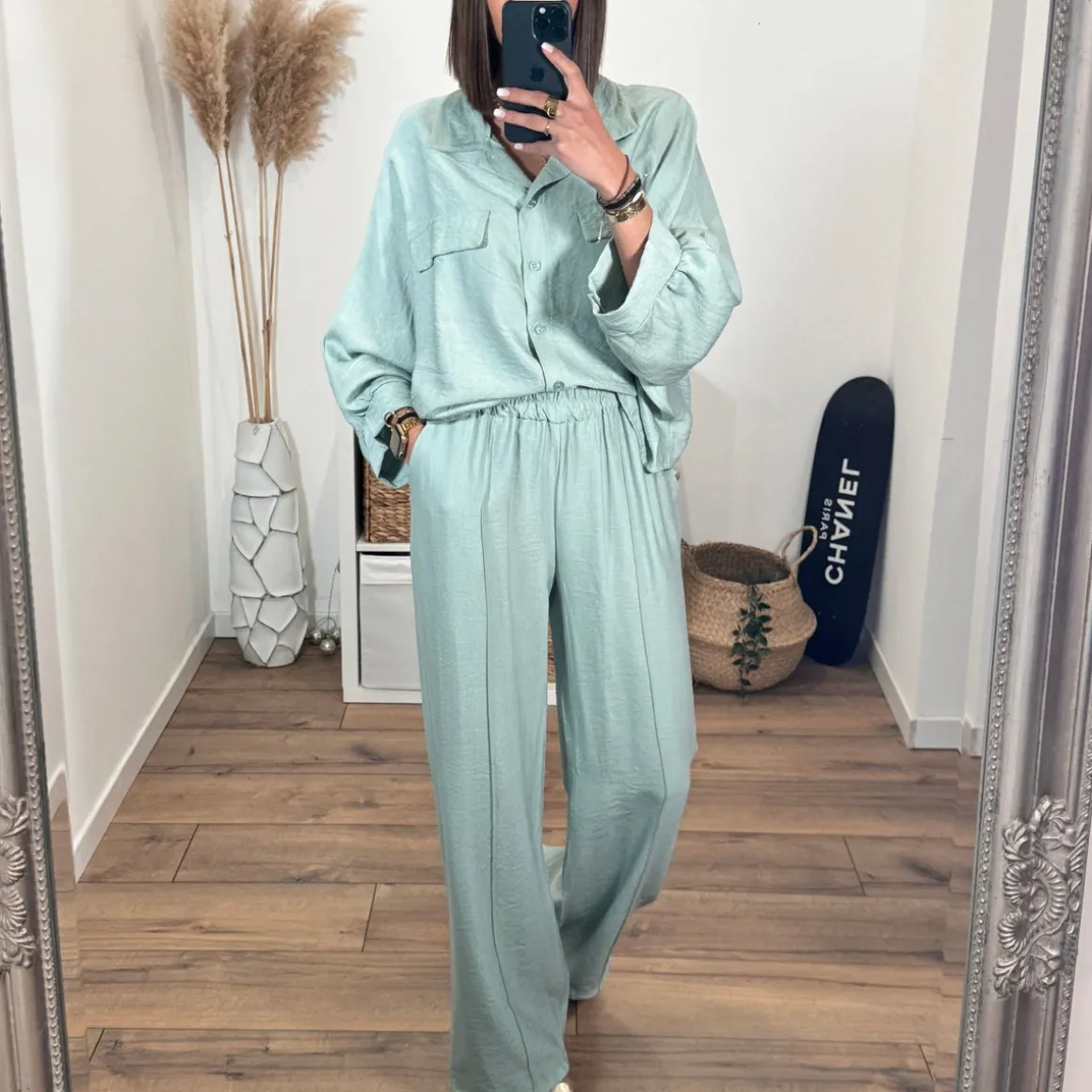 ENSEMBLE CHEMISE + PANTALON VERT PATY