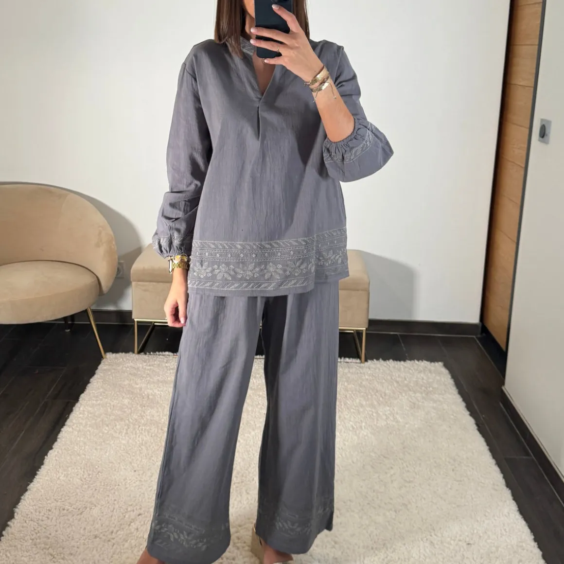 ENSEMBLE GRIS LIN NORA