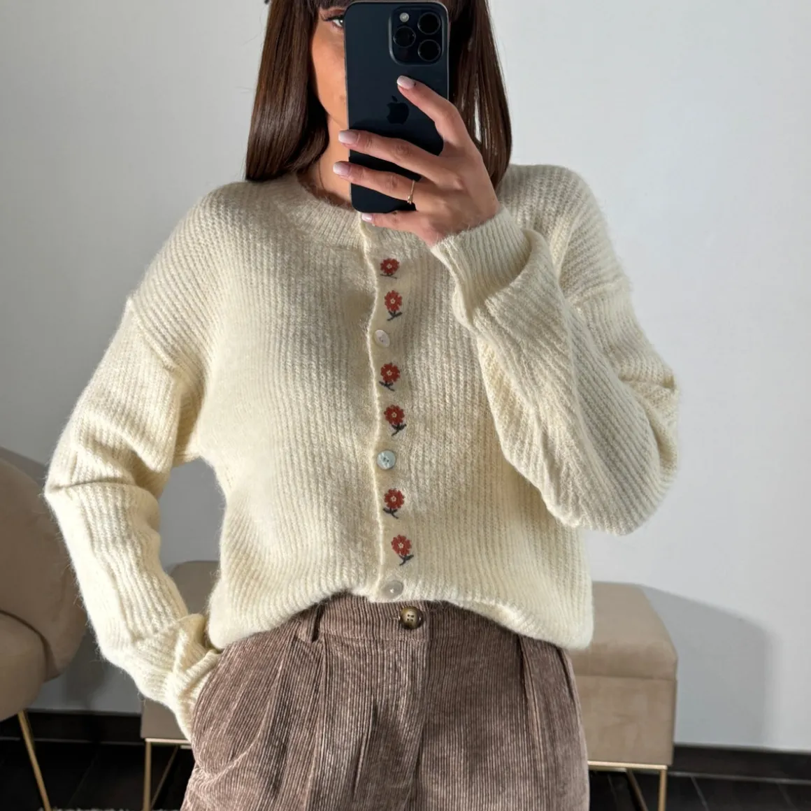 GILET BEIGE FLEURIE MARGA