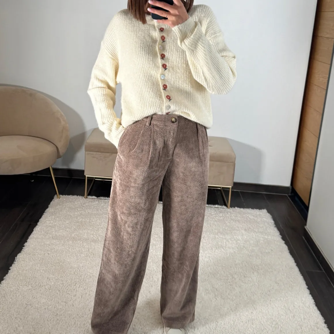 GILET BEIGE FLEURIE MARGA