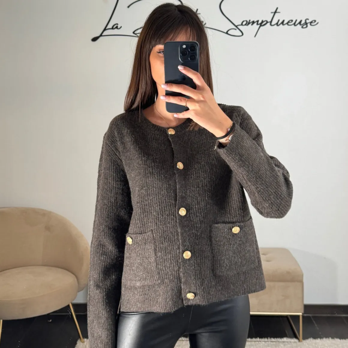 GILET BOUTON DORES TAUPE GARY