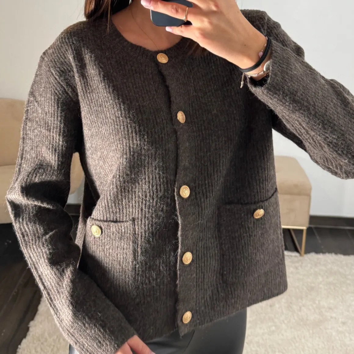 GILET BOUTON DORES TAUPE GARY