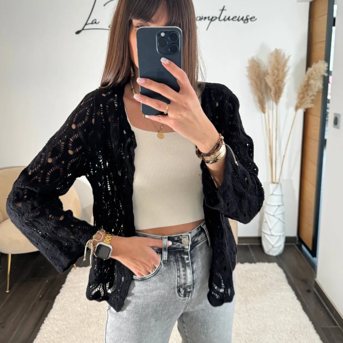 GILET EN CROCHET NOIR ERINA