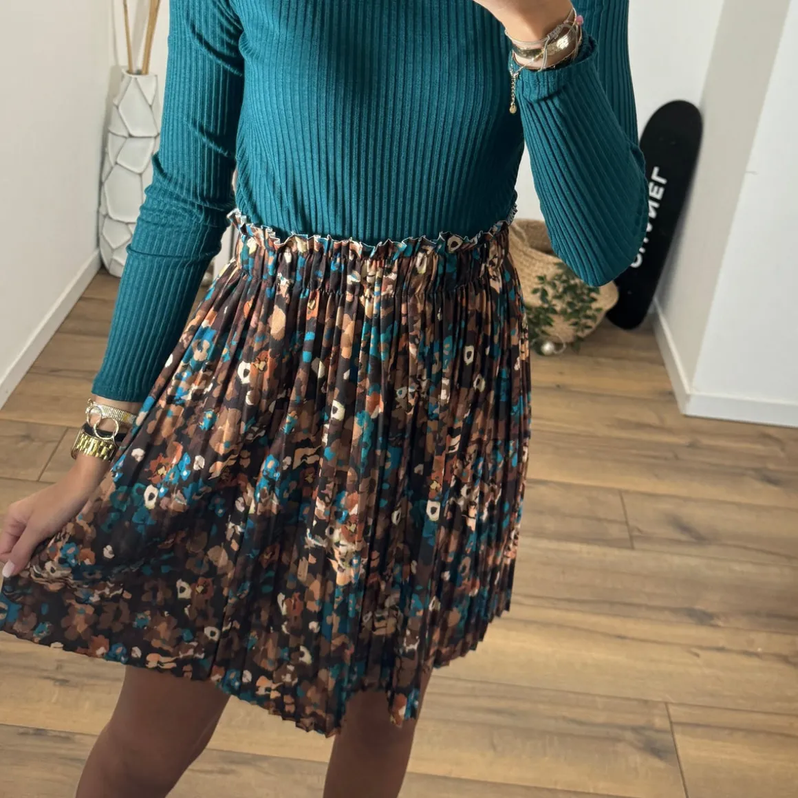 JUPE FLEURIE MARRON ET BLEU CINDY