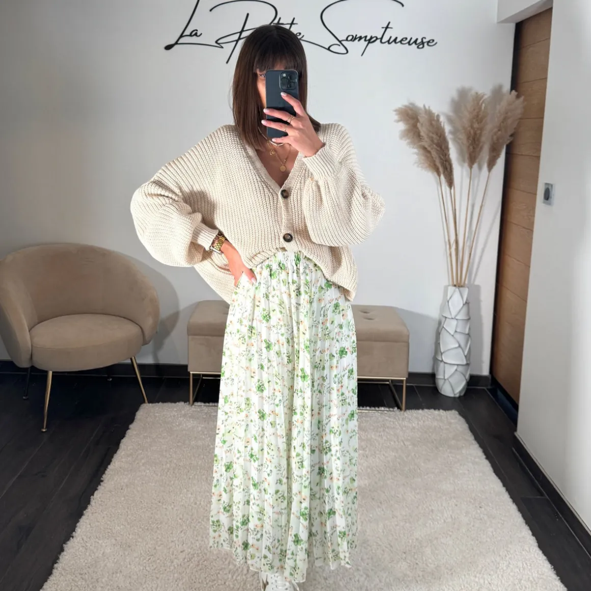 JUPE FLEURIE VERTE AURELIE
