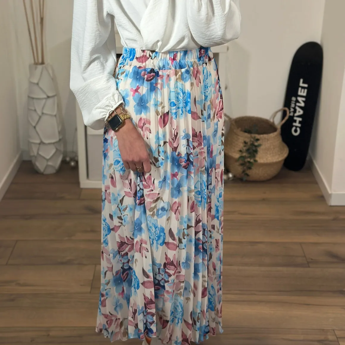 JUPE LONGUE FLEURIE BLEU CHARLIZE