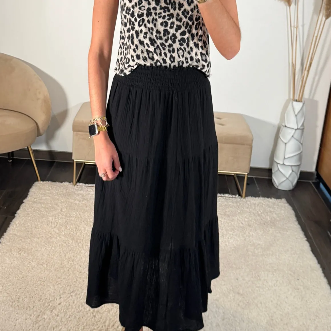JUPE NOIRE GAZE DE COTON ONDINE