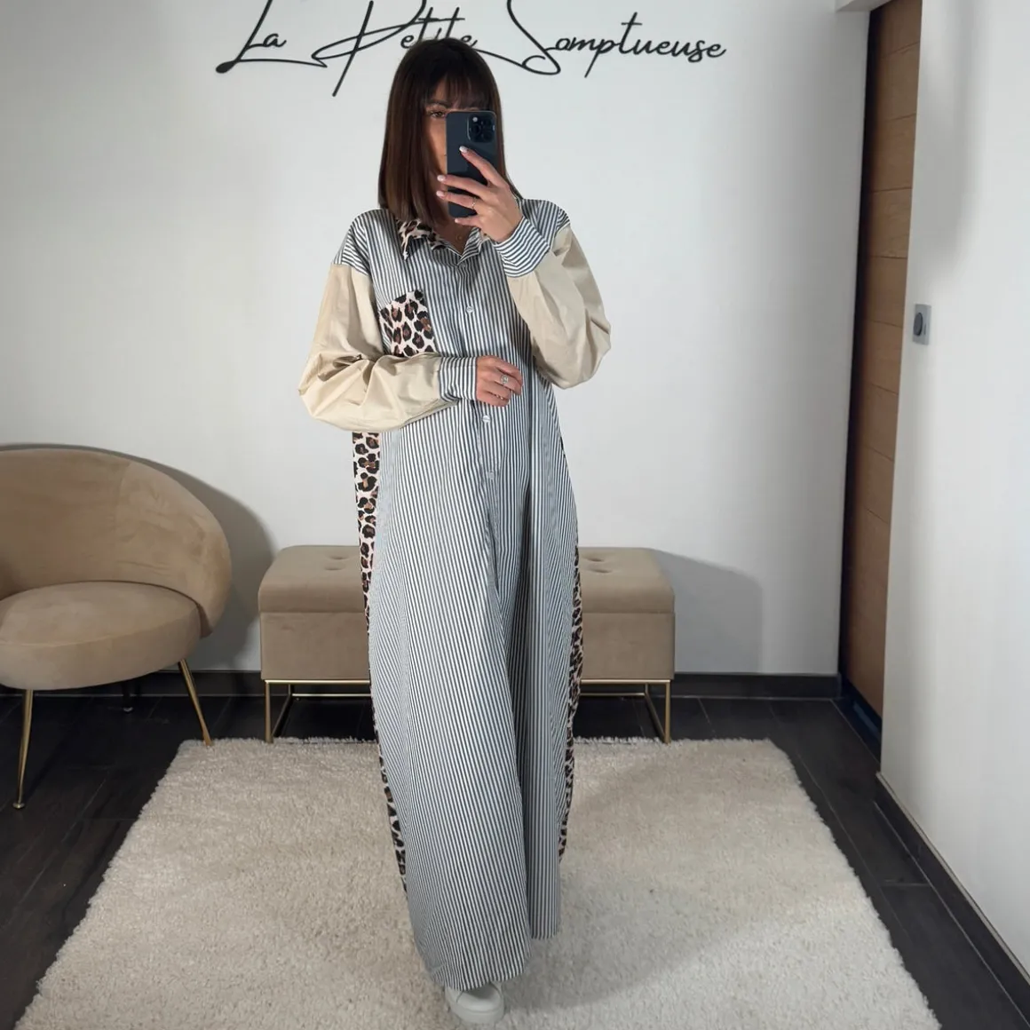 LONGUE ROBE CHEMISE RAYEE LEOPARD ALIA