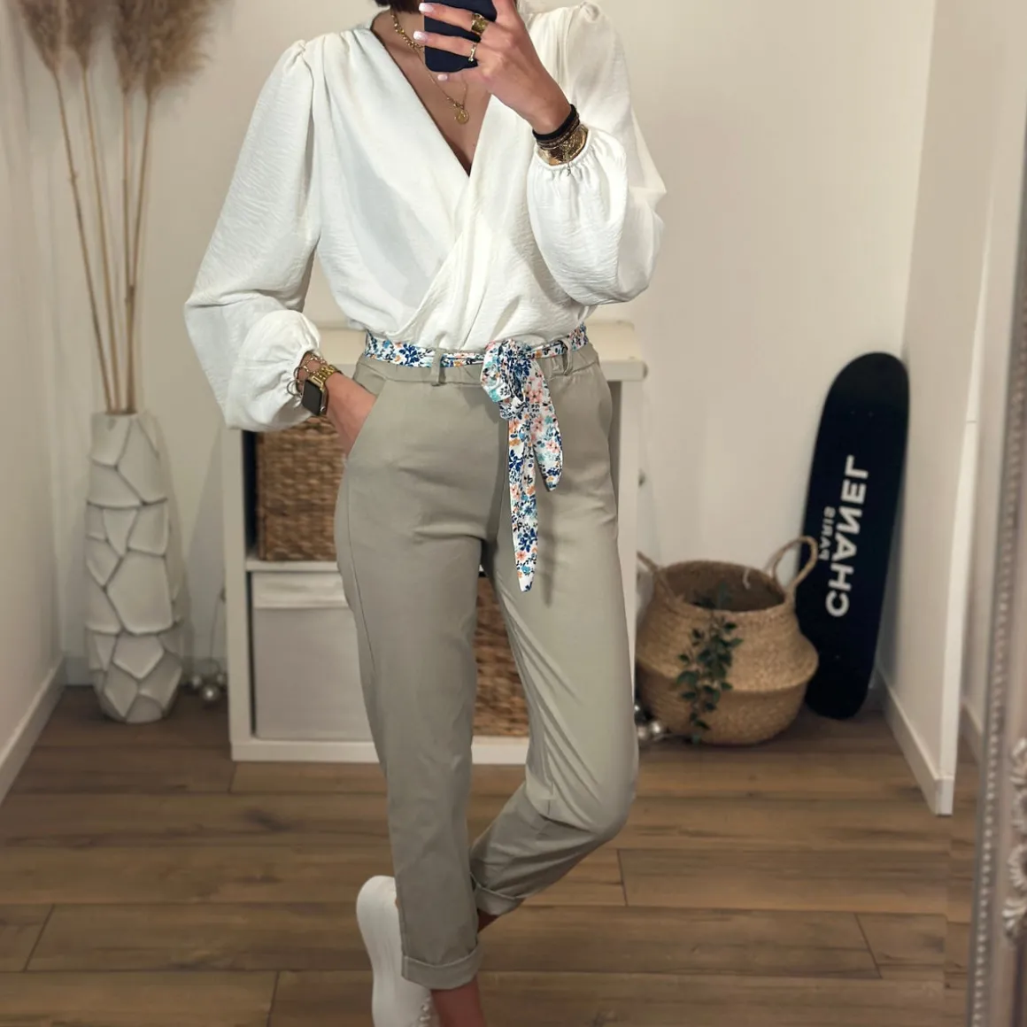 PANTALON BEIGE FOULARD DIEGO