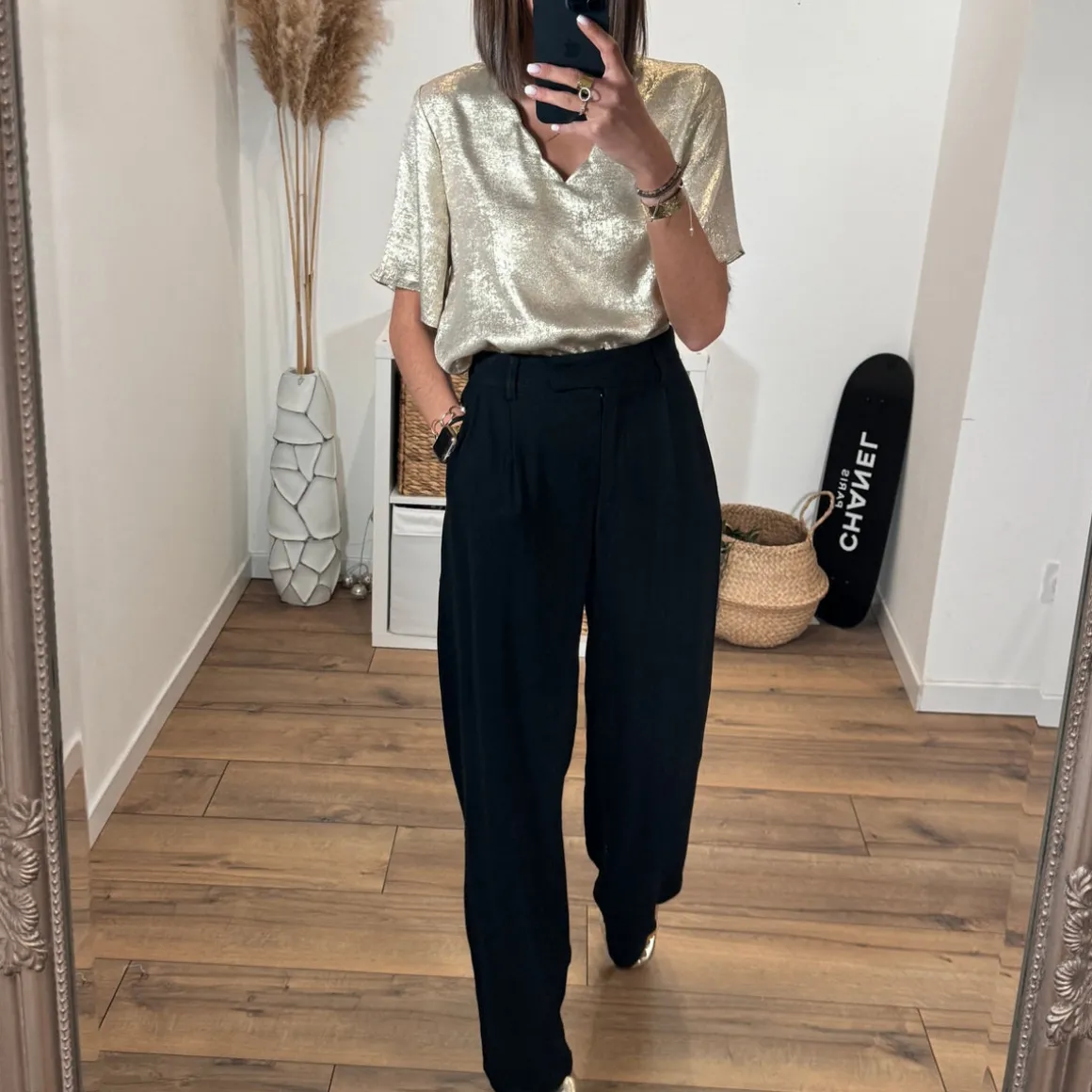 PANTALON EN LIN NOIR THAIS