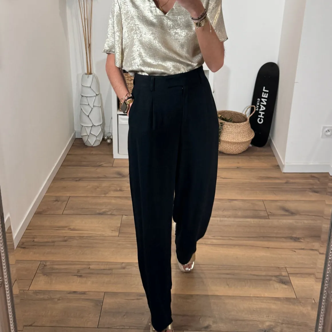 PANTALON EN LIN NOIR THAIS