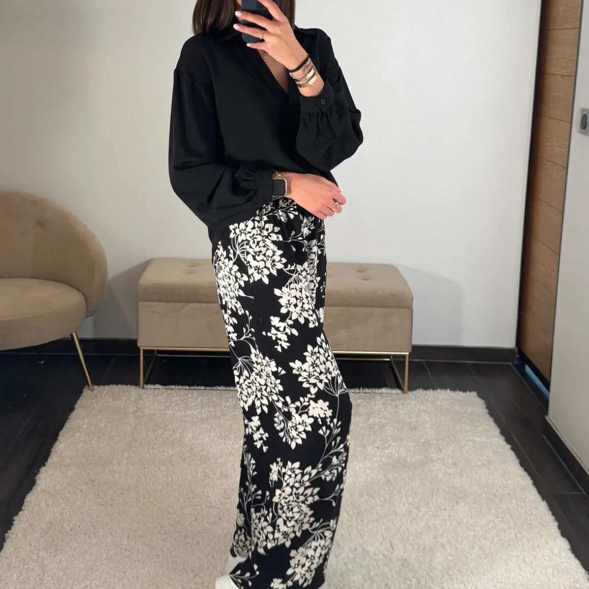 PANTALON NOIR ET BLANC FLORIA