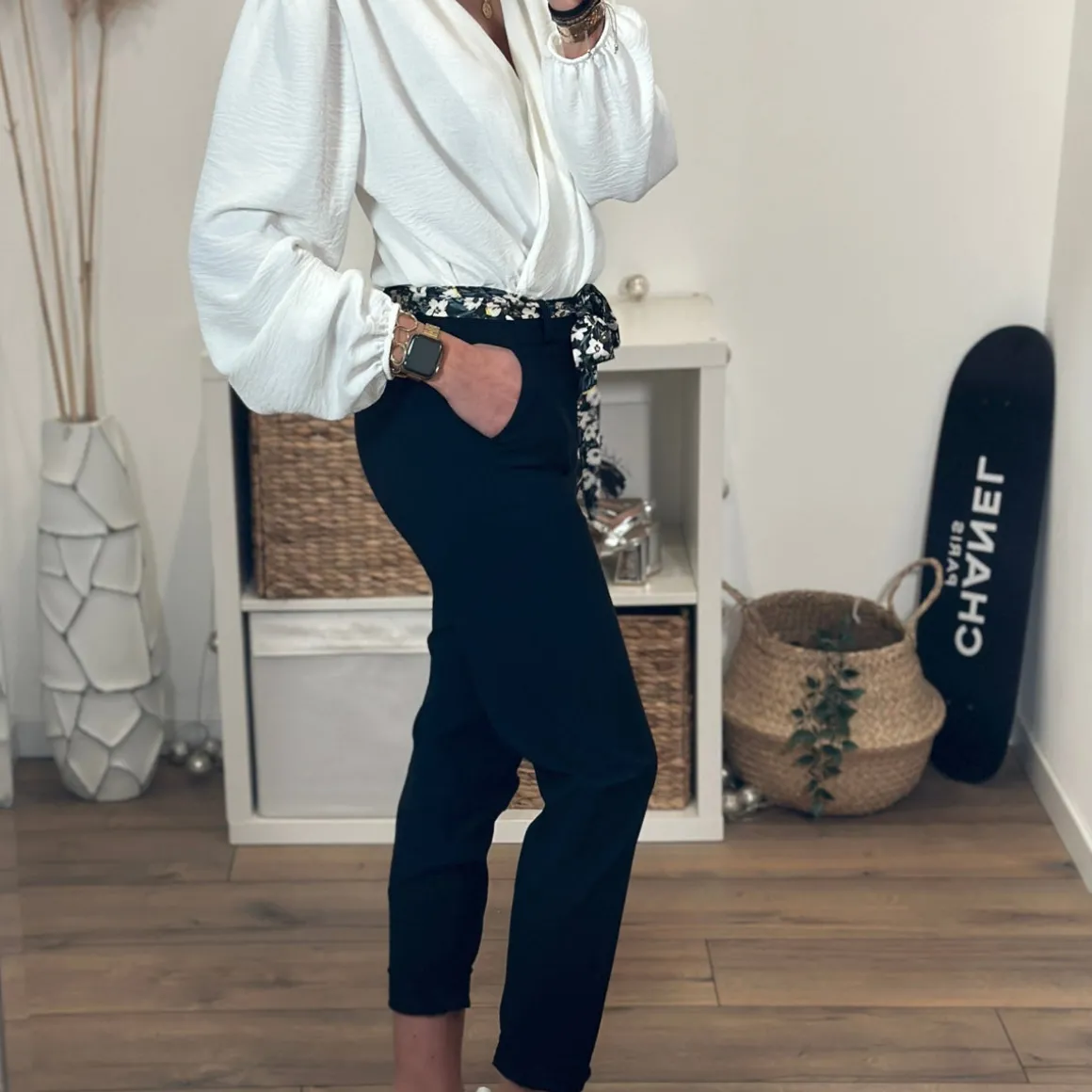 PANTALON NOIR FOULARD DIEGO