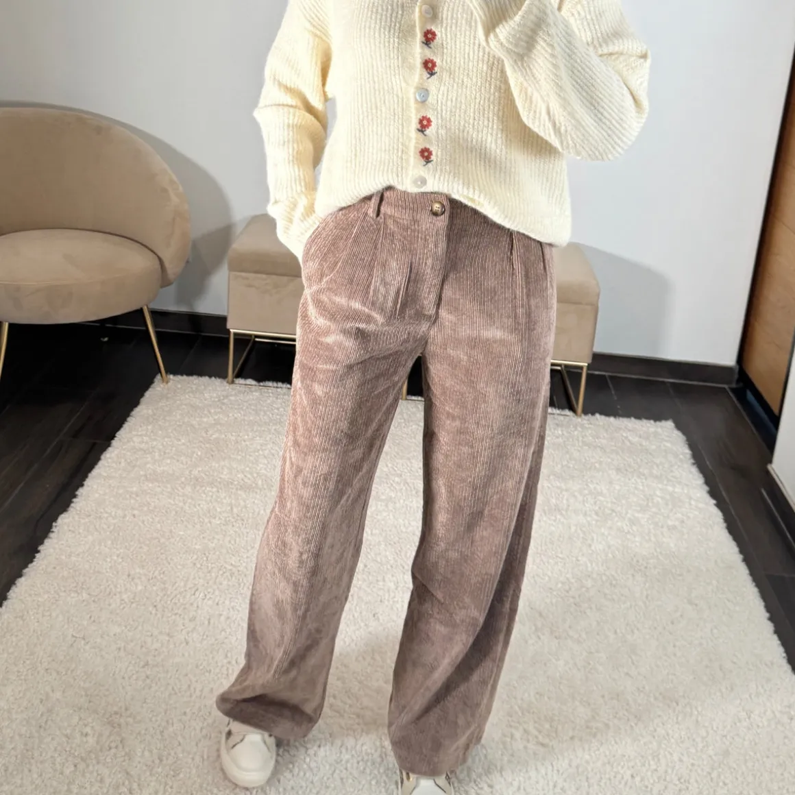 PANTALON VELOURS TAUPE LOUIS