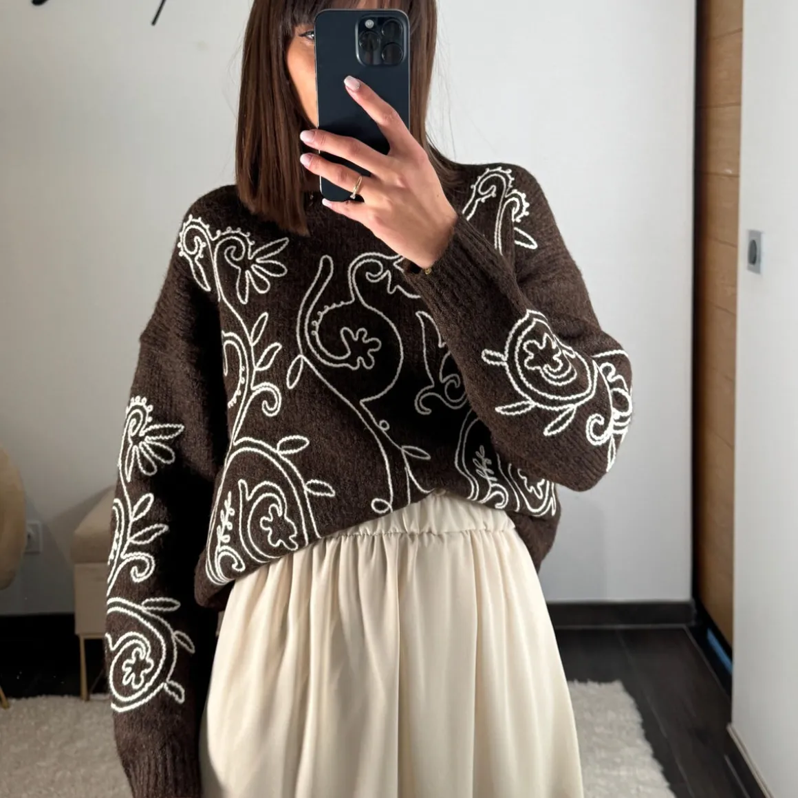 PULL CHOCOLAT ET BEIGE MONA