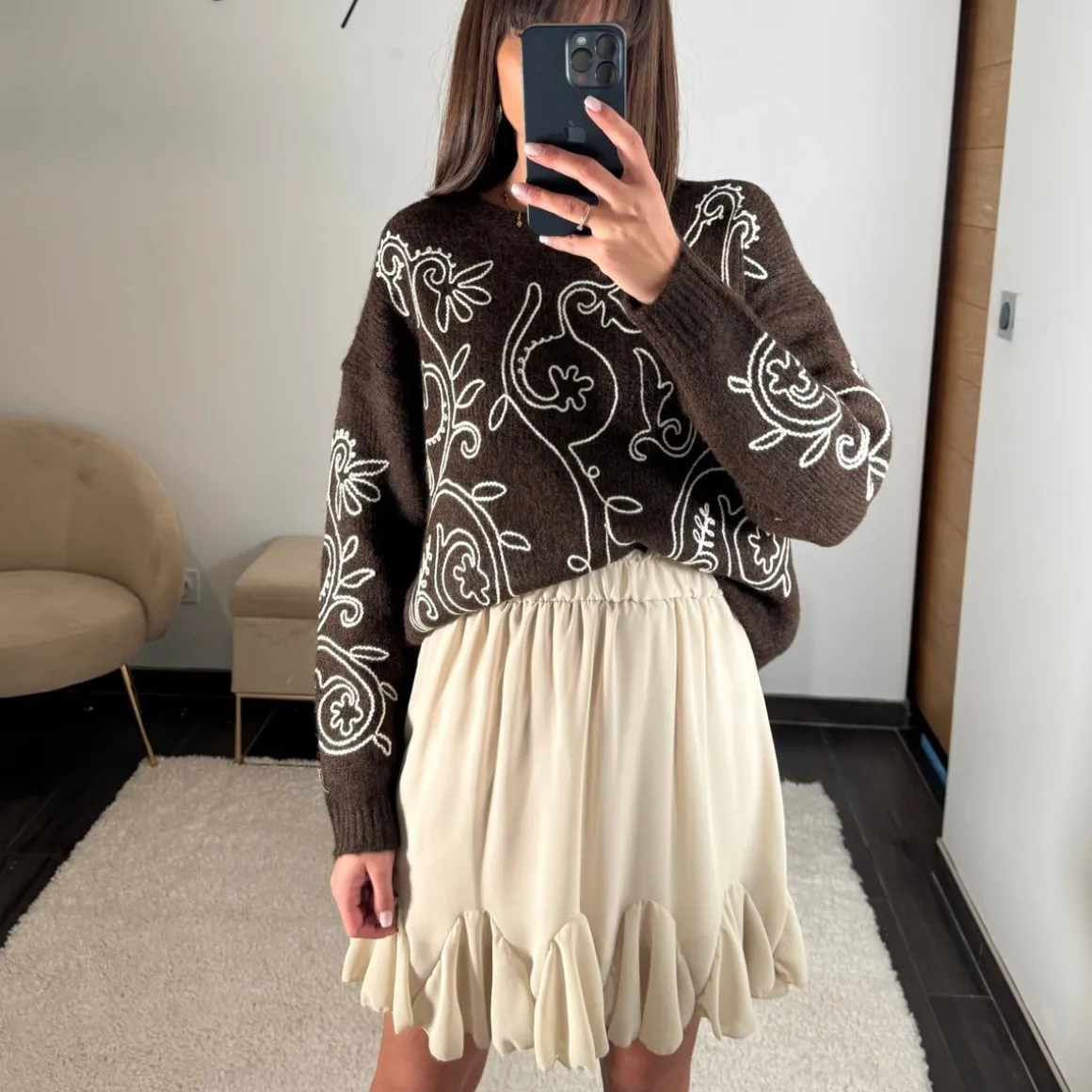 PULL CHOCOLAT ET BEIGE MONA