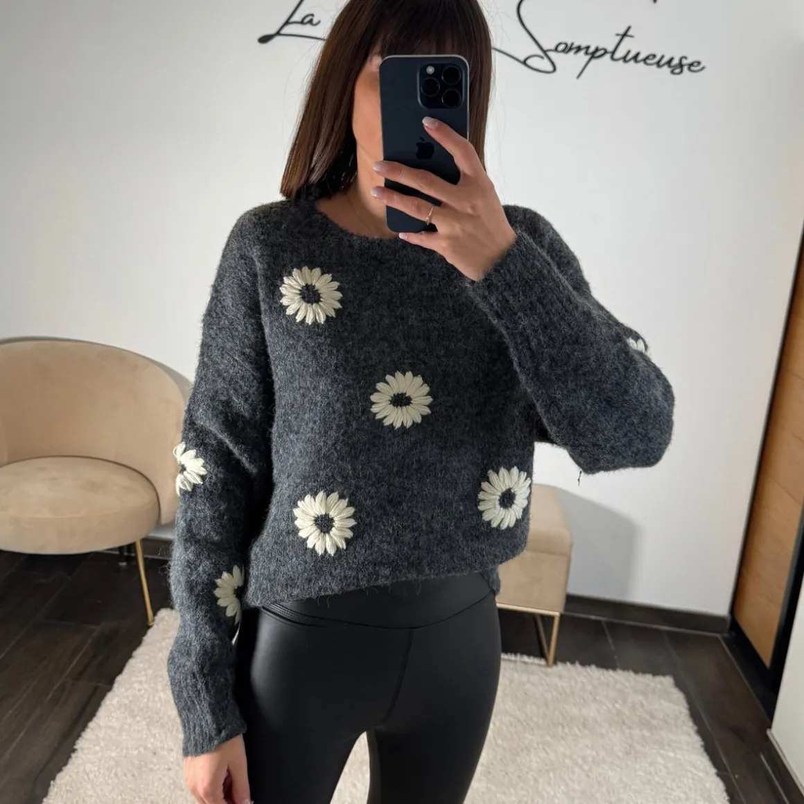 PULL FLOWERS GRIS