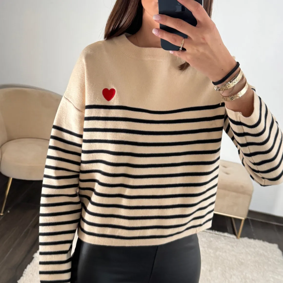 PULL MARINIERE BEIGE LOVE