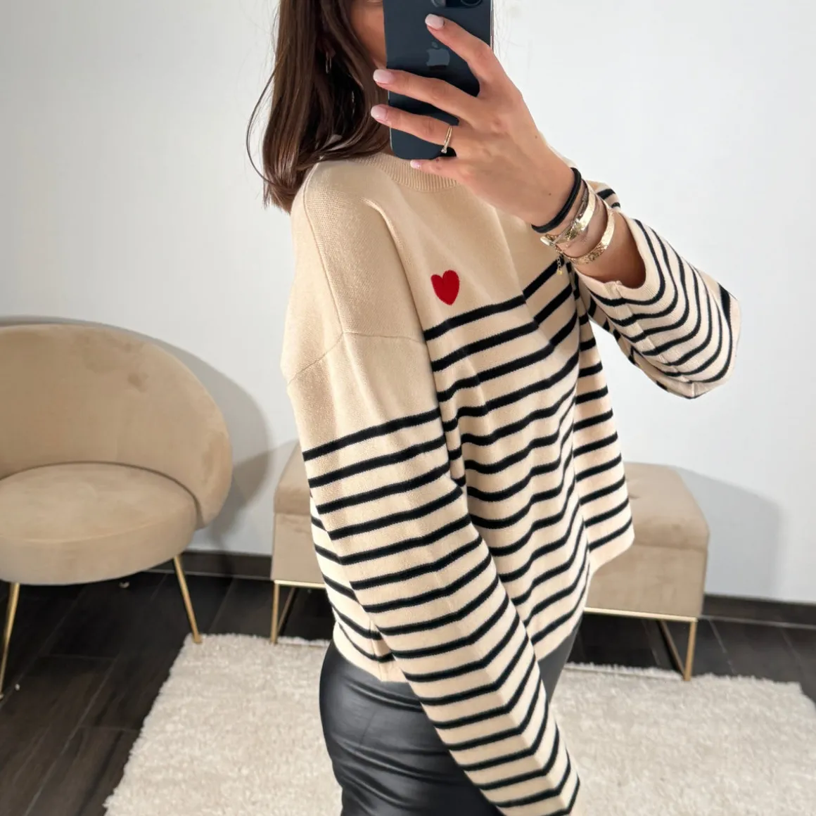 PULL MARINIERE BEIGE LOVE