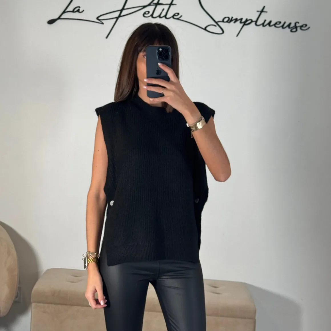 PULL SANS MANCHE NOIR SAMUEL
