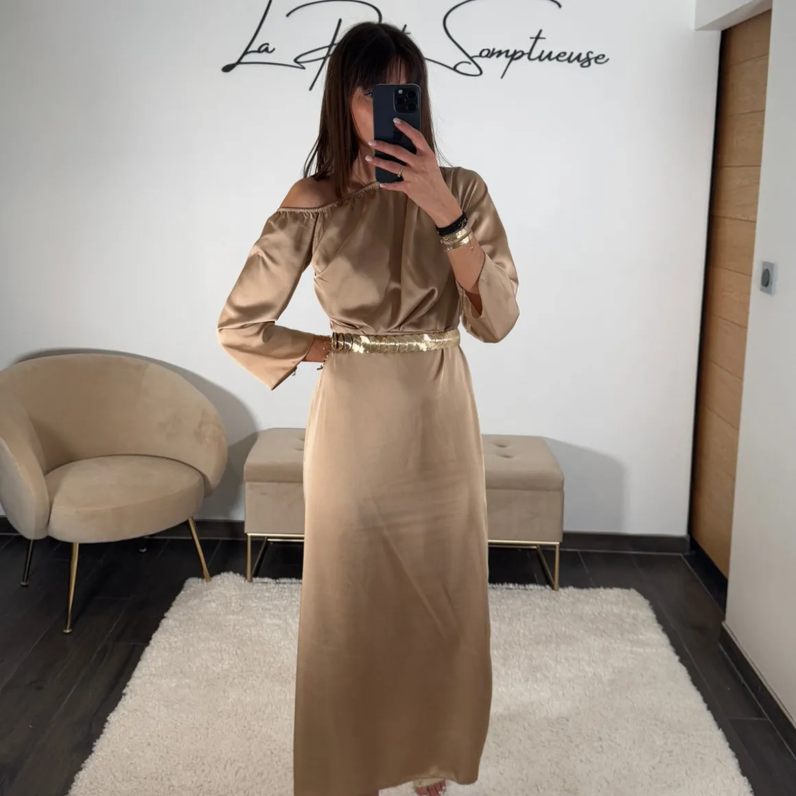 ROBE ASYMETRIQUE CHAMPAGNE EMMY