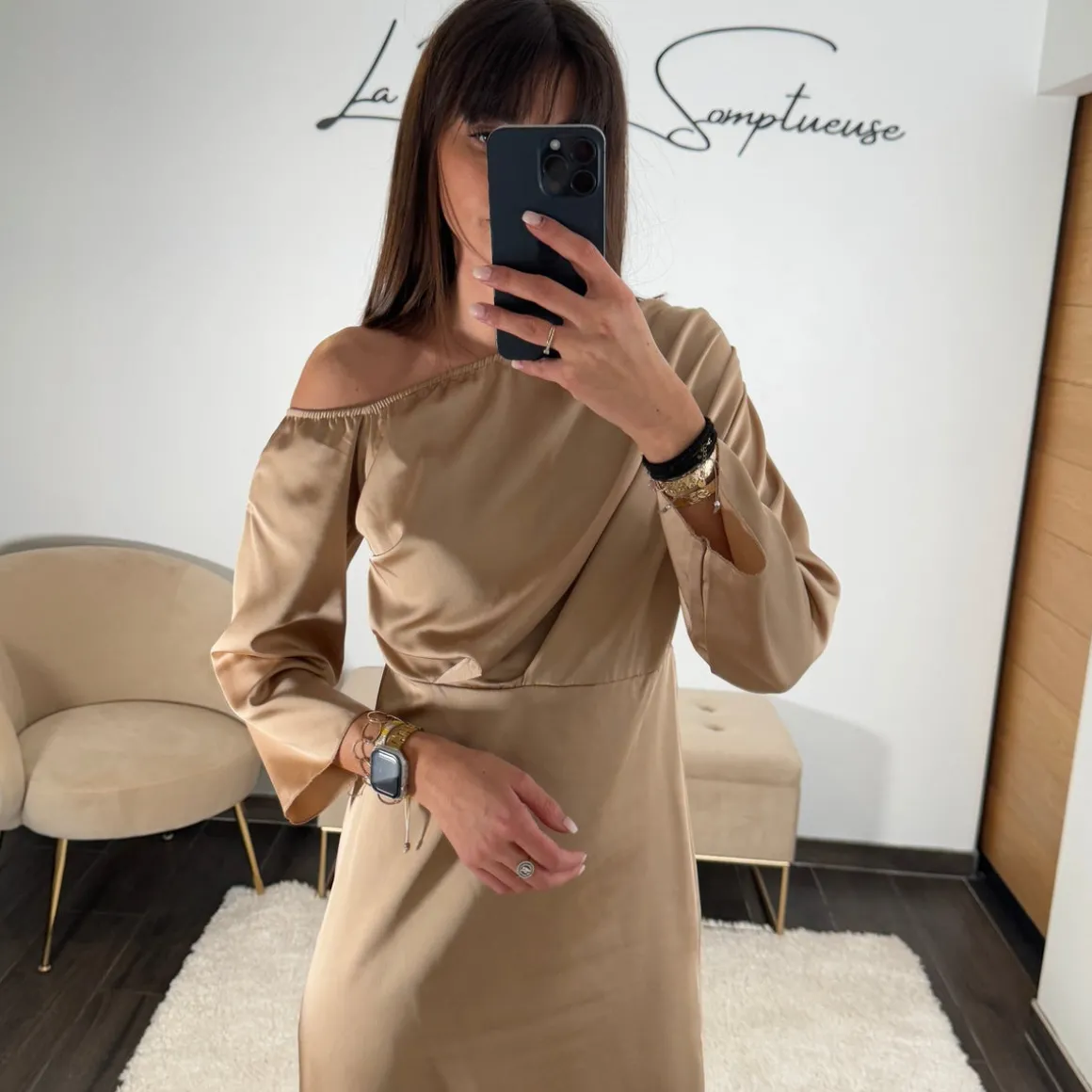 ROBE ASYMETRIQUE CHAMPAGNE EMMY
