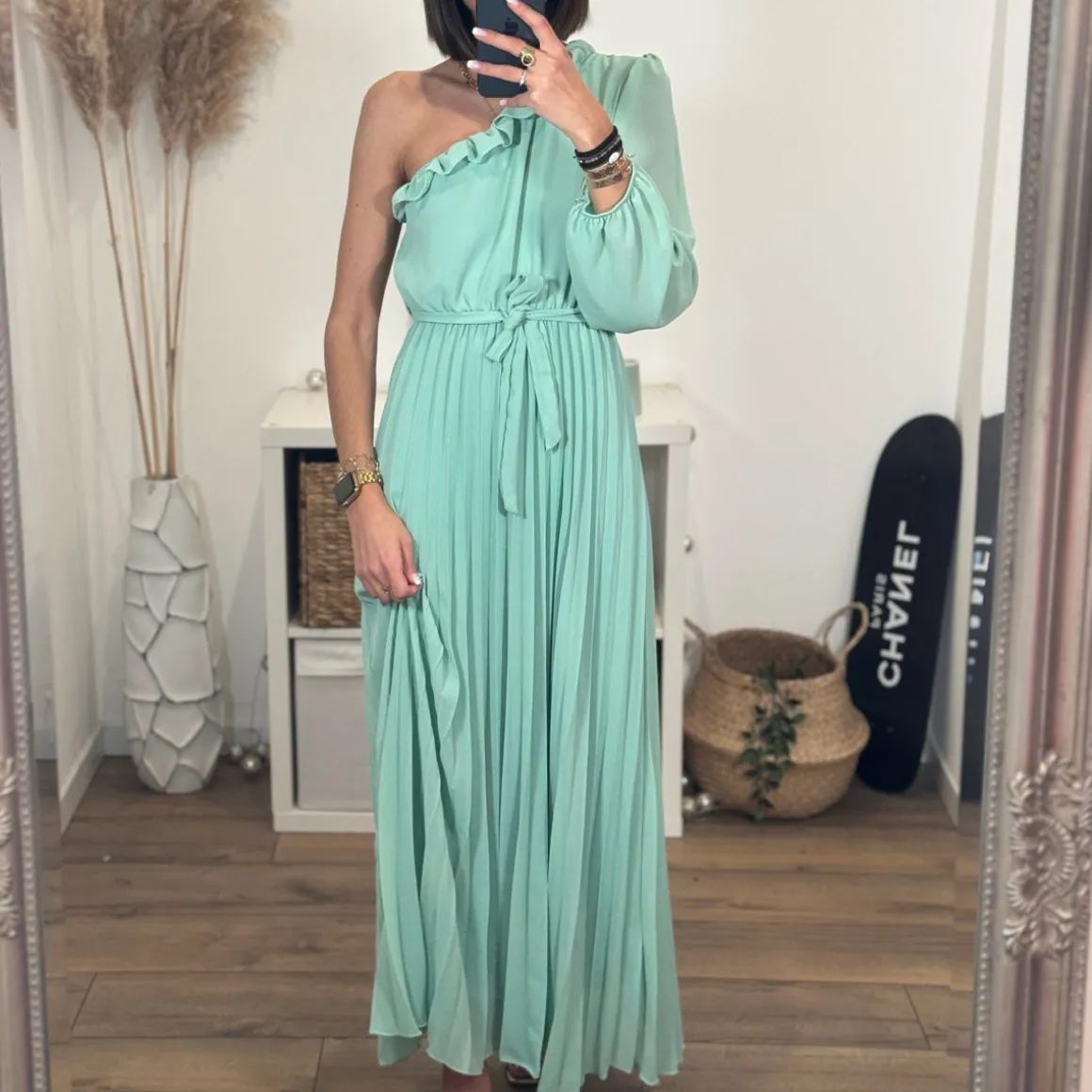 ROBE ASYMETRIQUE VERT D'EAU PERRINE