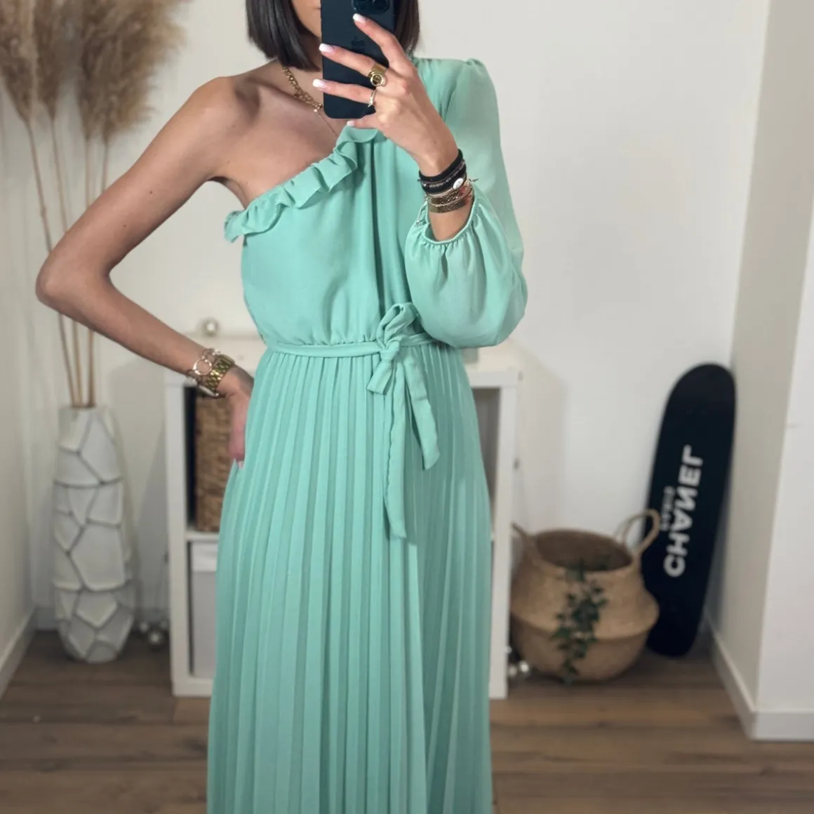ROBE ASYMETRIQUE VERT D'EAU PERRINE