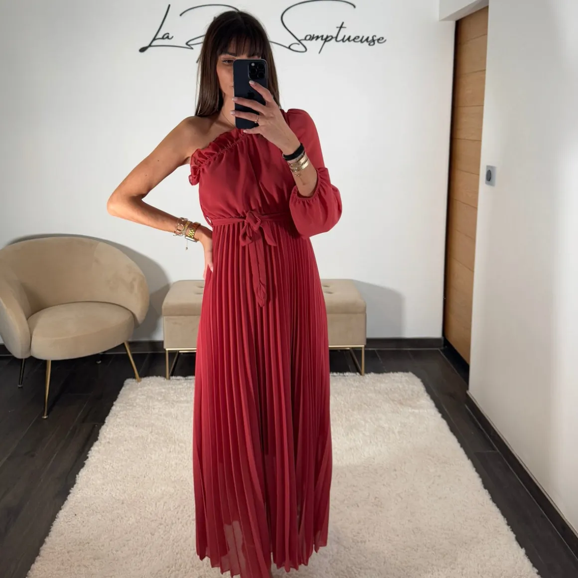 ROBE ASYMETRIQUE VIEUX ROSE PERRINE