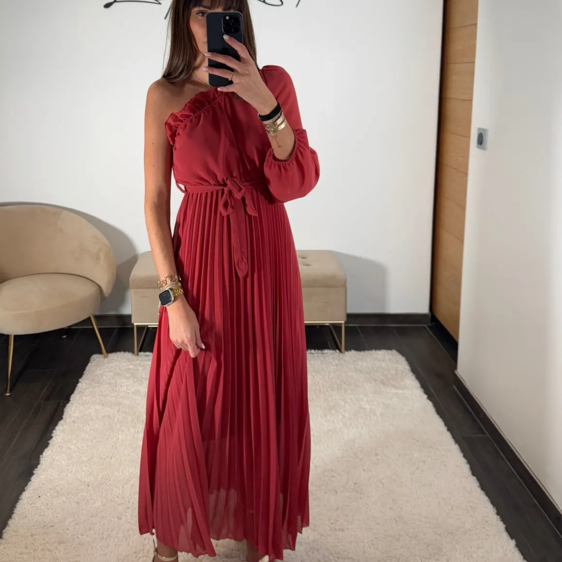 ROBE ASYMETRIQUE VIEUX ROSE PERRINE