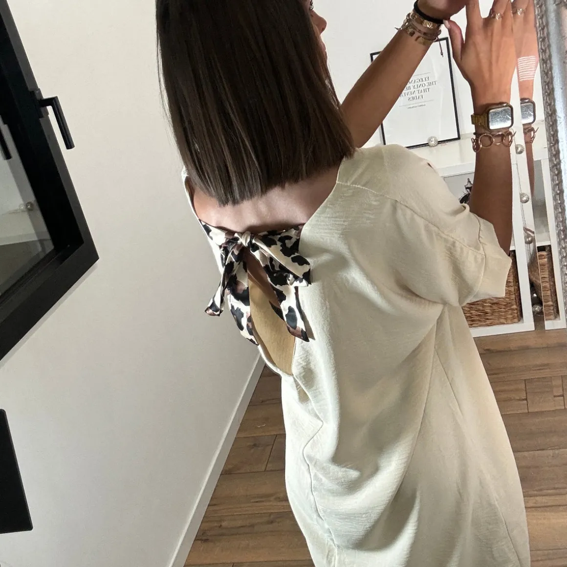 ROBE BEIGE FOULARD LEOPARD ALIZÉE