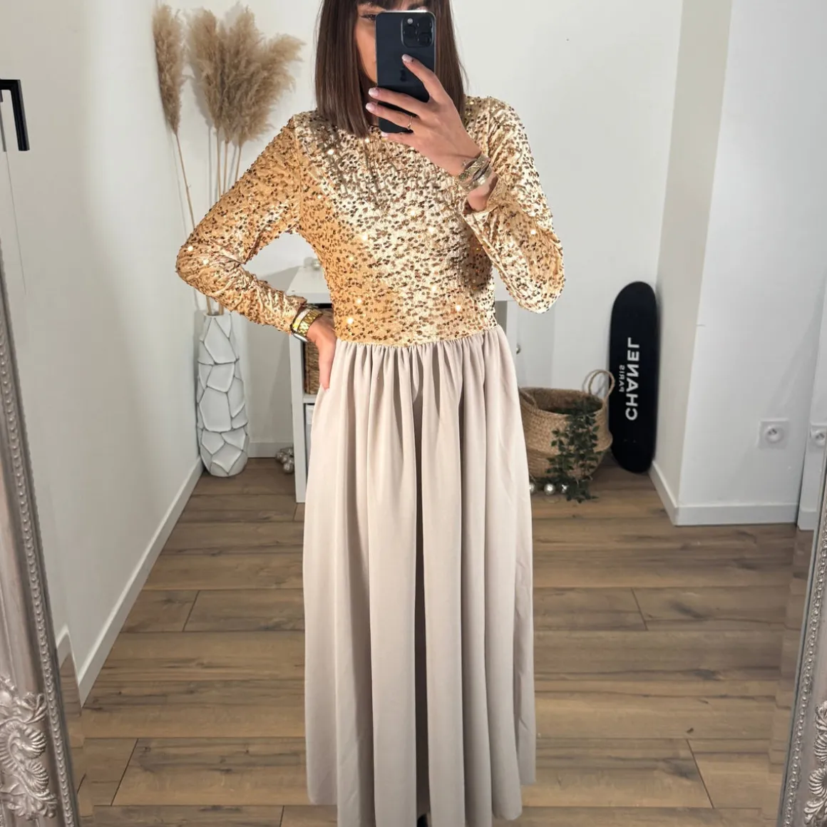 ROBE BEIGE SEQUINS AGLAE
