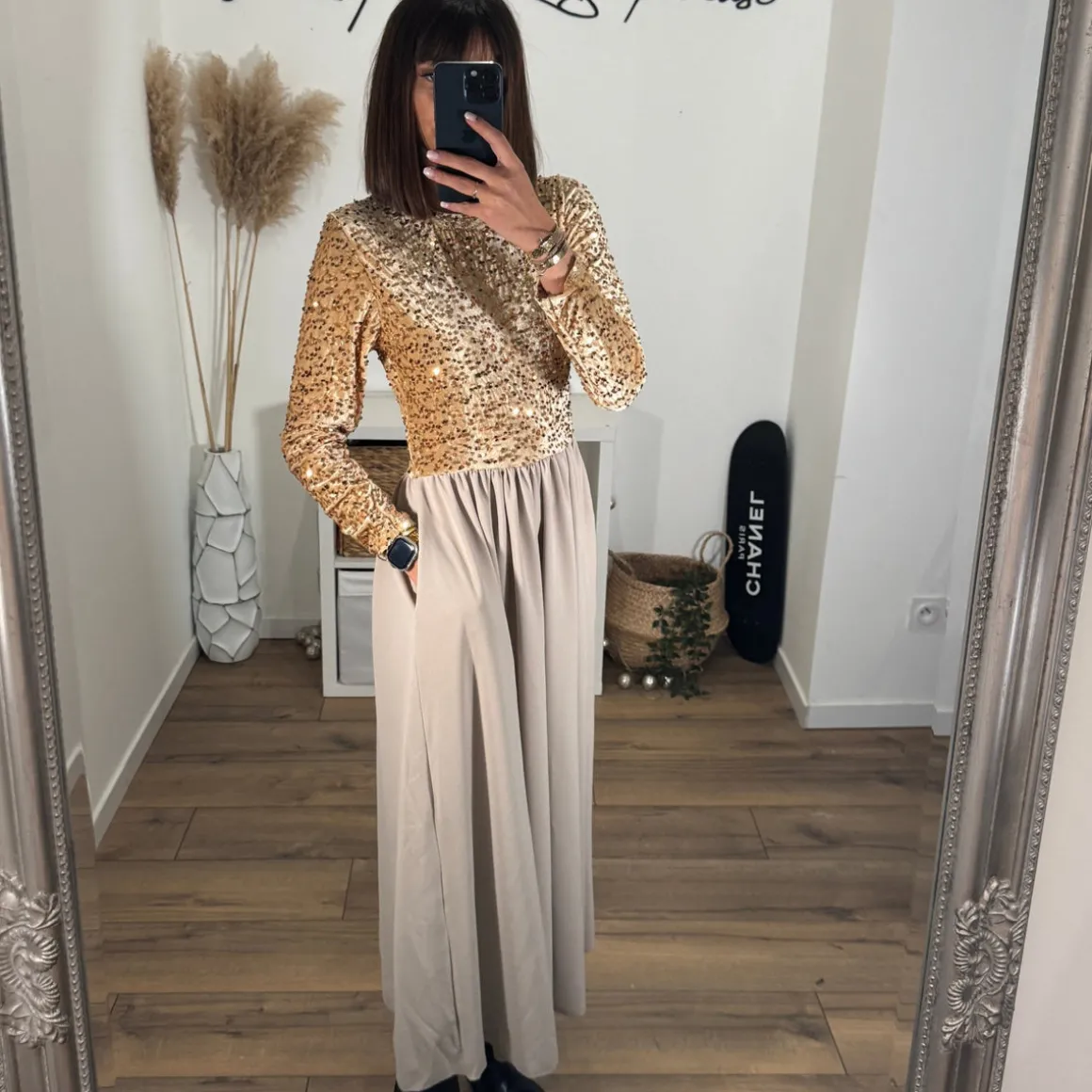 ROBE BEIGE SEQUINS AGLAE