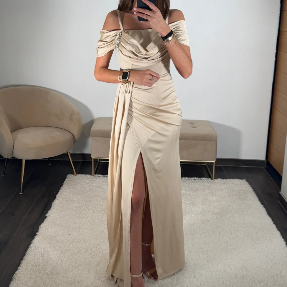 ROBE BIJOUX STRASS BEIGE/CHAMPAGNE