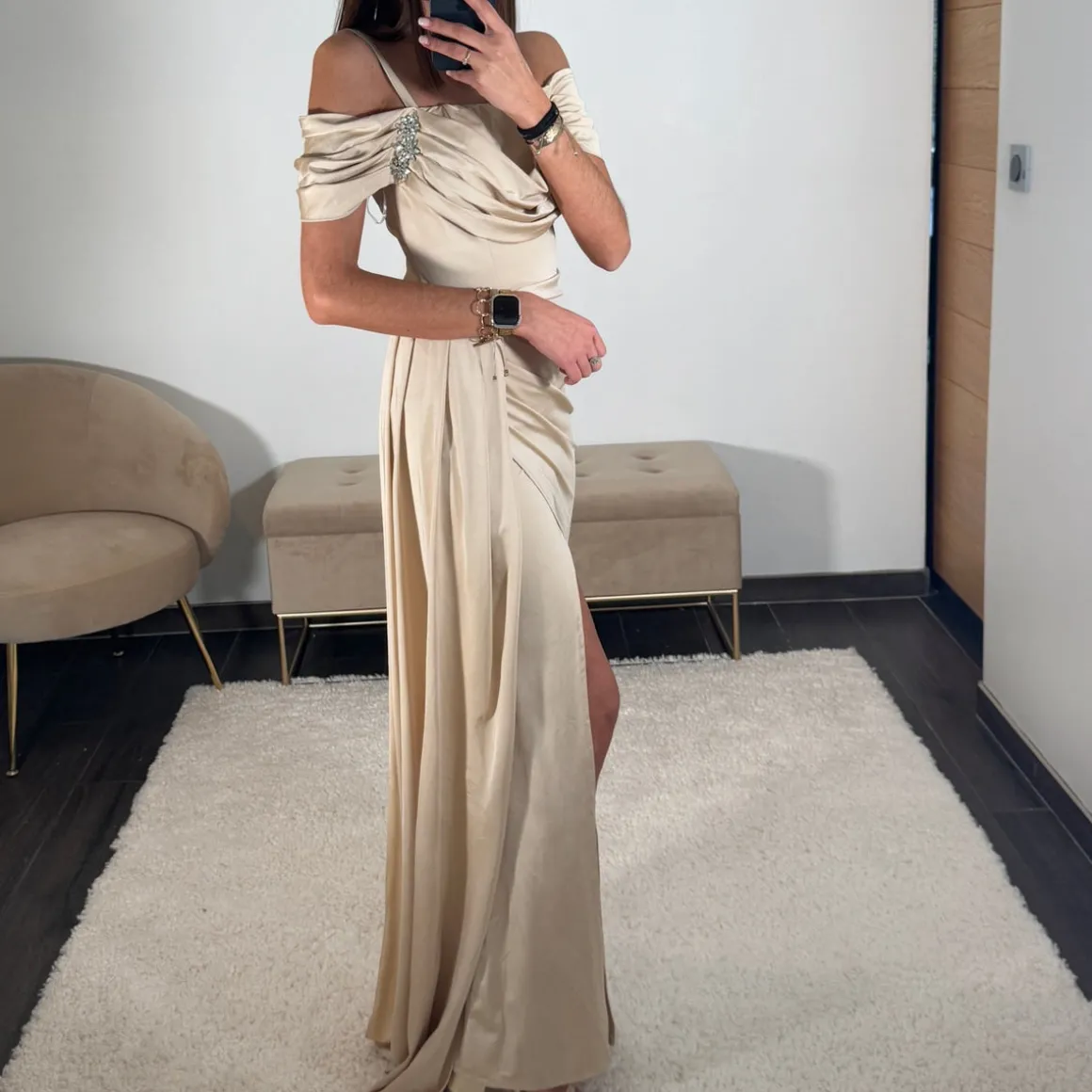 ROBE BIJOUX STRASS BEIGE/CHAMPAGNE