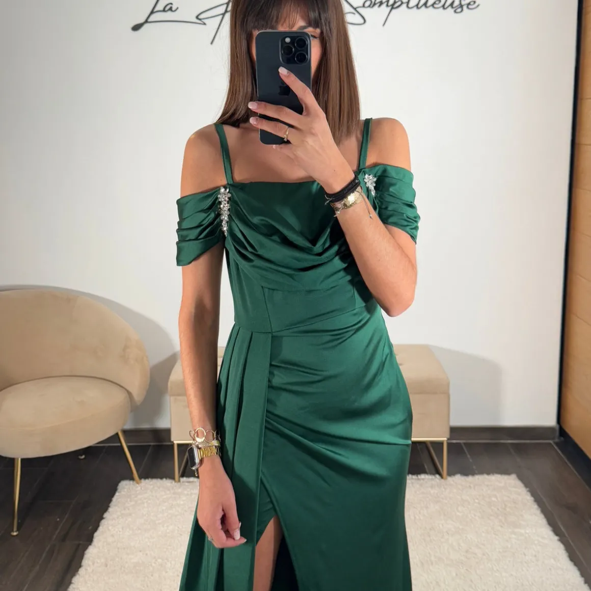 ROBE BIJOUX STRASS VERT