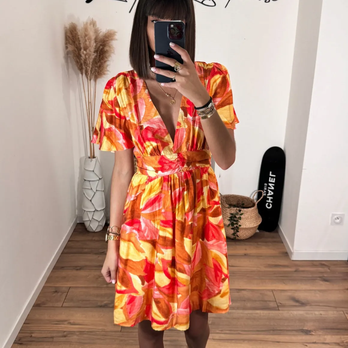 ROBE COURTE IMPRIME ORANGE KLOE