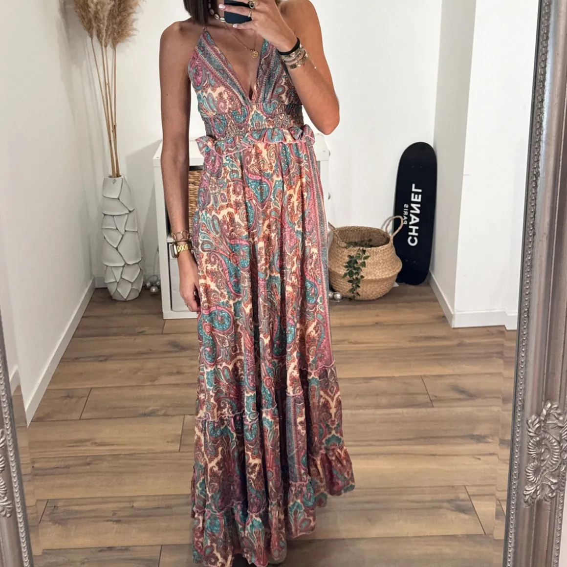 ROBE DOS NU IMPRIME BLEU ET ROSE ZOE
