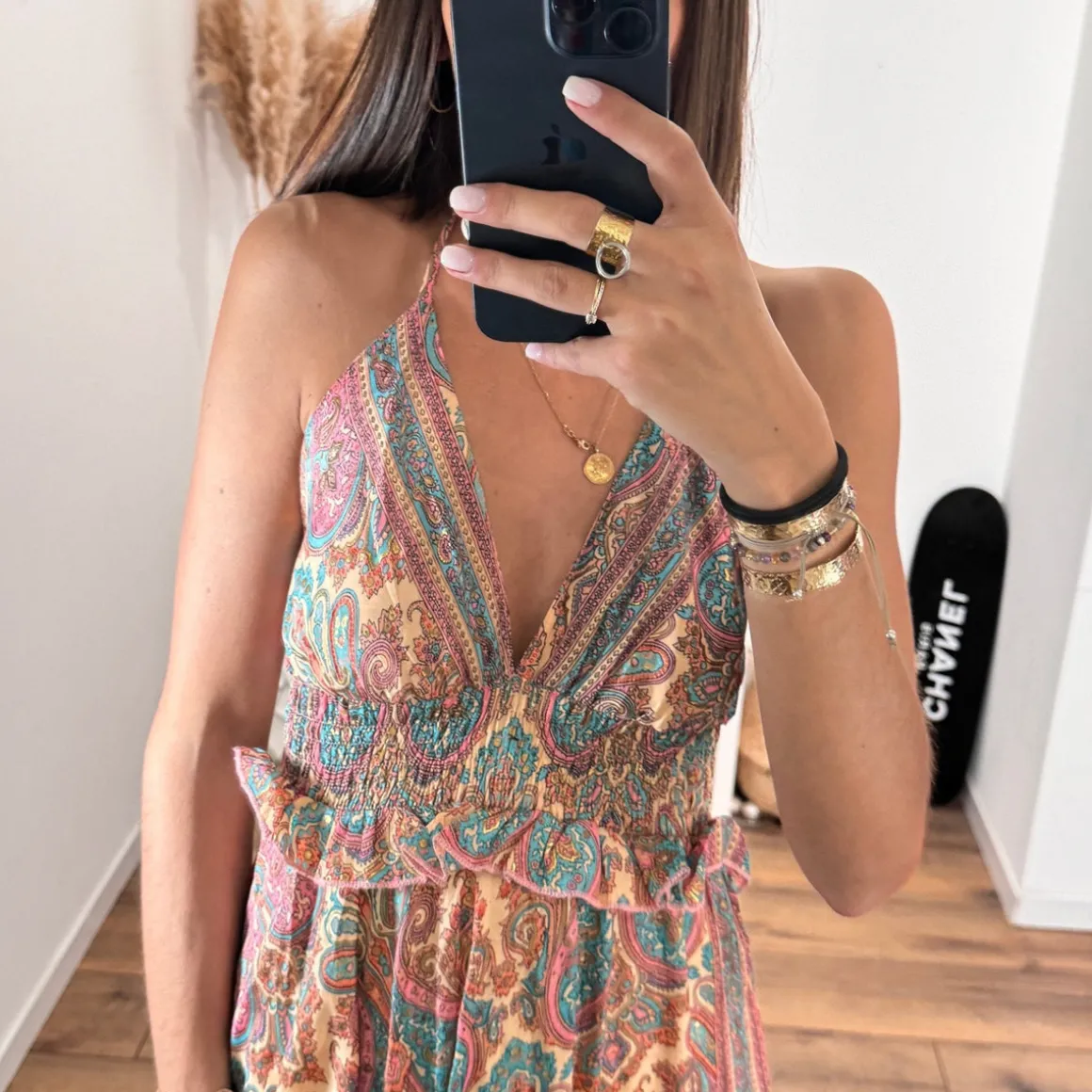 ROBE DOS NU IMPRIME BLEU ET ROSE ZOE