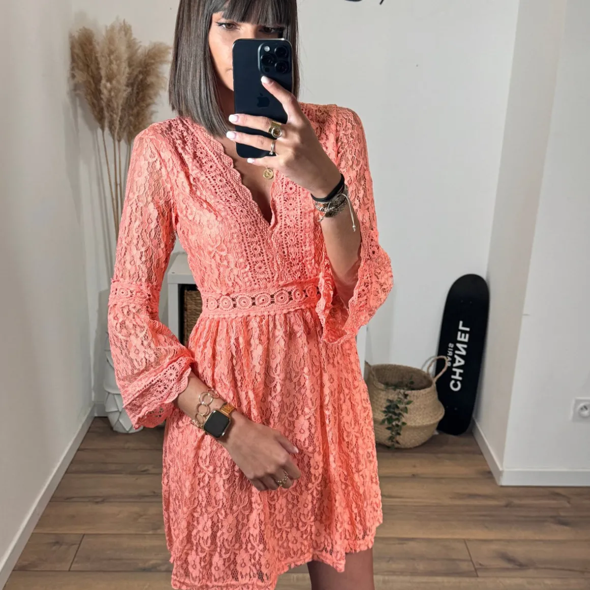 ROBE EN DENTELLE CORAIL LISON