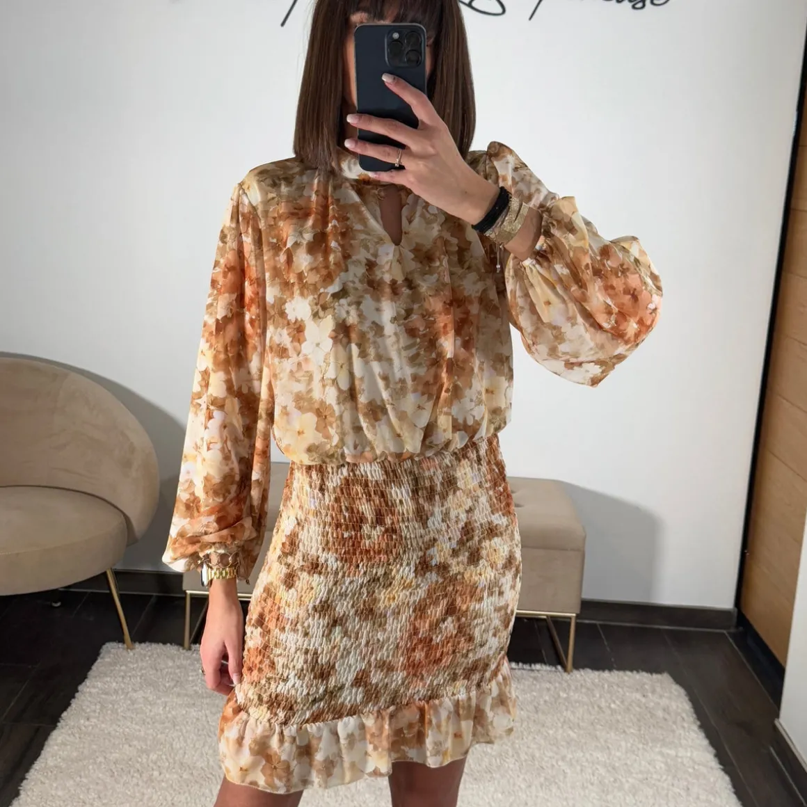 ROBE FLEURIE BEIGE/JAUNE AZIA