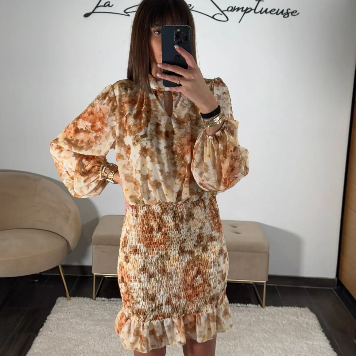 ROBE FLEURIE BEIGE/JAUNE AZIA