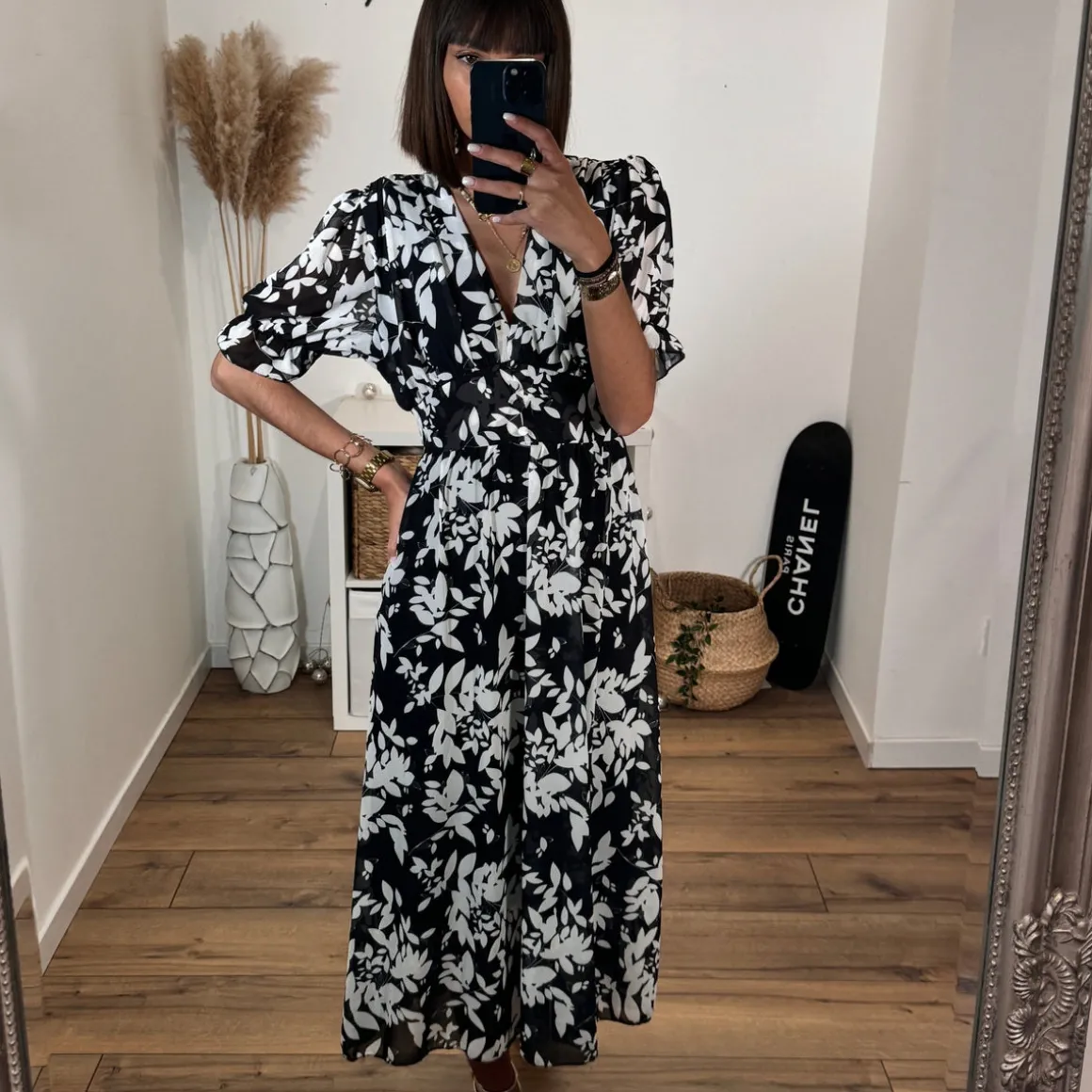 ROBE FLEURIE BLANCHE ET NOIRE ELOISE